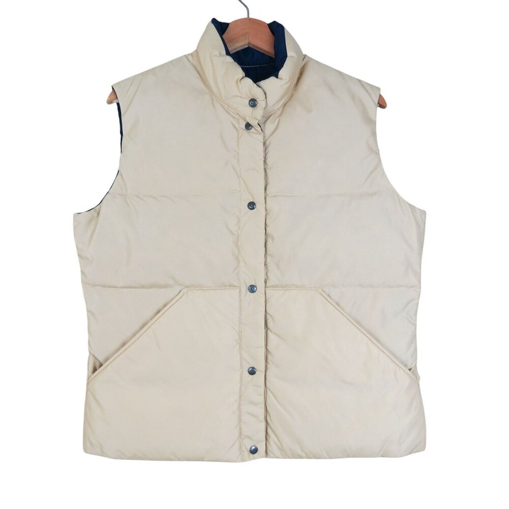 Vintage GERRY Women's 80s Tan Down Puffer Vest Size L Snap Front Made in USA